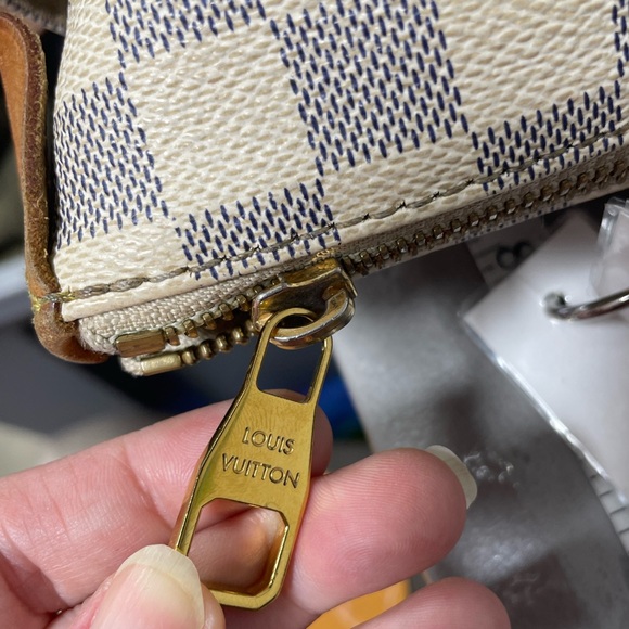 Louis Vuitton Purse Damier Azur Totally PM Tote Bag Tan Leather Straps Canvas - Picture 16 of 16